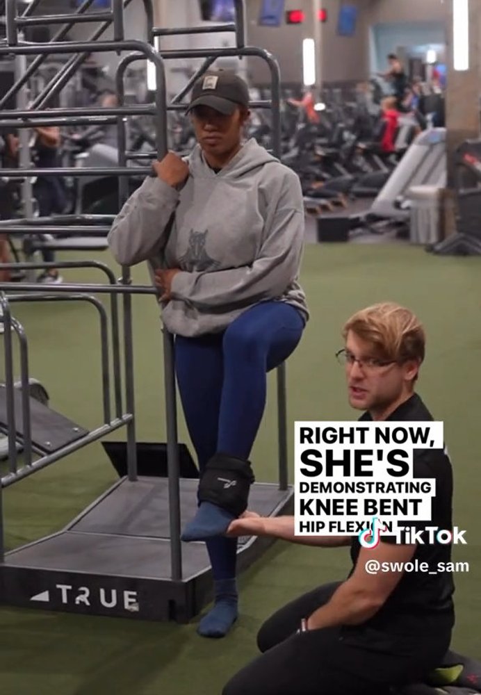 B4 Fitness TikTok video demonstrating hip flexion