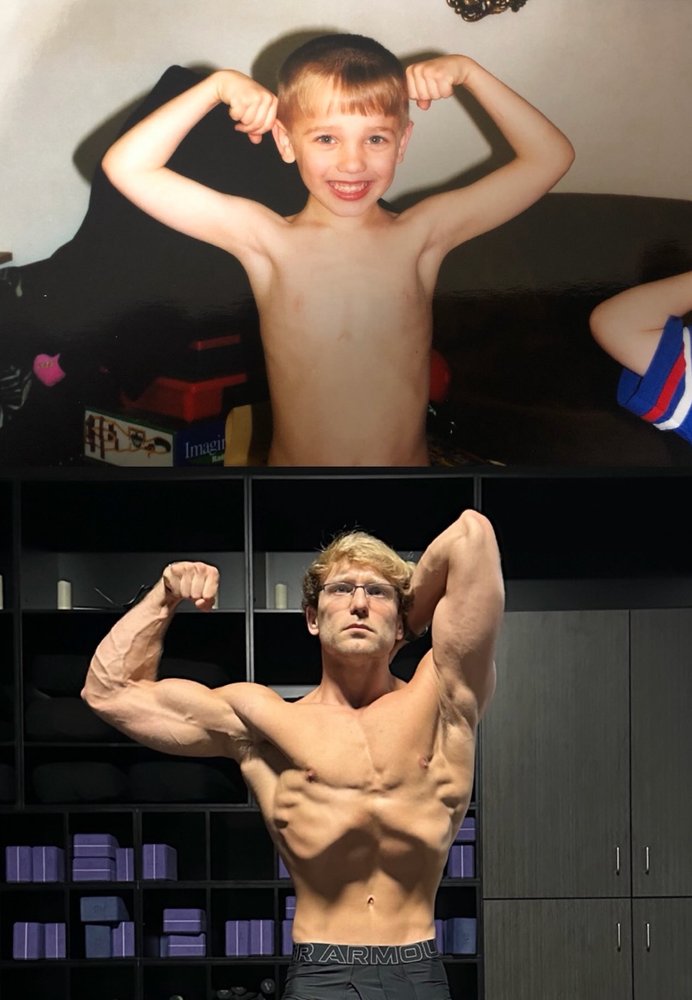 B4 Fitness Facebook post: childhood and present-day transformation photo