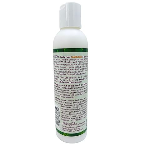 Aloe Life - Body Heat Vanilla Rub, Lubricating, Warming Action, Soothes & Relieves Sore Muscles, Safe For Seniors & Athletes, Helps Reduce Tension & Stress, Gluten-Free (7 oz)