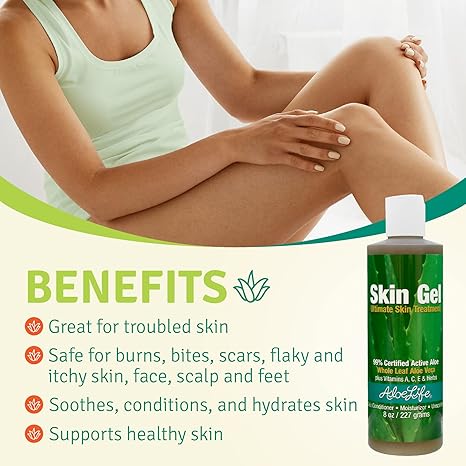 Aloe Life – Skin Gel & Herbs Ultimate Skin Treatment, 99% Certified Organic Whole Leaf Aloe Vera, Vitamins C, A, & E, Head-to-Toe Skin Care Support for the Whole Family, Fragrance-Free