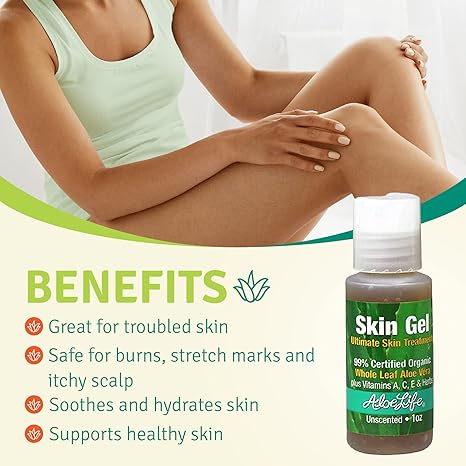 Aloe Life – Skin Gel & Herbs Ultimate Skin Treatment, 99% Certified Organic Whole Leaf Aloe Vera, Vitamins C, A, & E, Head-to-Toe Skin Care Support for the Whole Family, Fragrance-Free