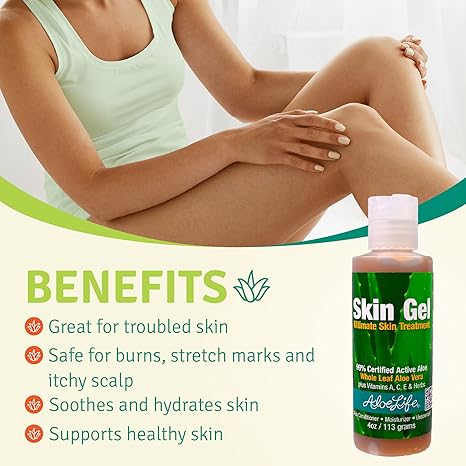 Aloe Life – Skin Gel & Herbs Ultimate Skin Treatment, 99% Certified Organic Whole Leaf Aloe Vera, Vitamins C, A, & E, Head-to-Toe Skin Care Support for the Whole Family, Fragrance-Free