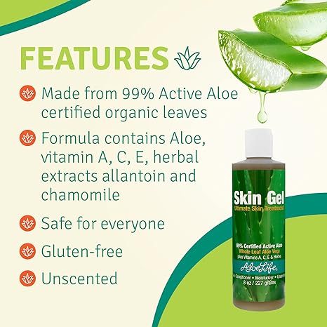Aloe Life – Skin Gel & Herbs Ultimate Skin Treatment, 99% Certified Organic Whole Leaf Aloe Vera, Vitamins C, A, & E, Head-to-Toe Skin Care Support for the Whole Family, Fragrance-Free