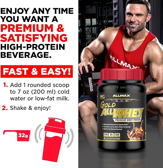 Allmax gold standard whey protein, best chocolate protein powder, cheap protein powder for women or men, low calorie protein powder, clean protein powder, iso whey protein, whey protein concentrate, whey isolate protein powder, best protein powder for weight loss, best tasting protein powder, good for high protein breakfast, protein shakes, protein drinks, directions for use