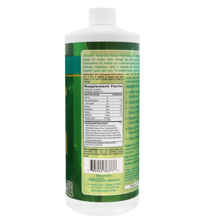 Aloe Life - Stomach Plus Formula, Fast-Acting Tonic for Children, Adults, & Seniors, Supports Healthy Digestion & Helps to Soothe Gas, Bloating, & Nausea, Aloe Vera Concentrate, Gluten-Free