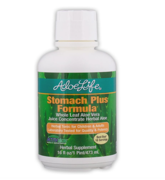 Aloe Life - Stomach Plus Formula, Fast-Acting Tonic for Children, Adults, & Seniors, Supports Healthy Digestion & Helps to Soothe Gas, Bloating, & Nausea, Aloe Vera Concentrate, Gluten-Free