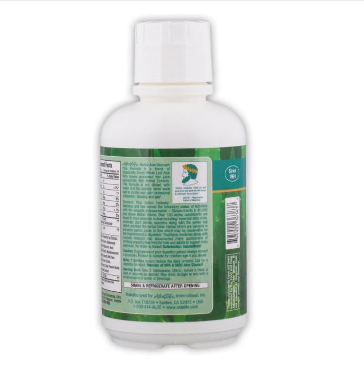 Aloe Life - Stomach Plus Formula, Fast-Acting Tonic for Children, Adults, & Seniors, Supports Healthy Digestion & Helps to Soothe Gas, Bloating, & Nausea, Aloe Vera Concentrate, Gluten-Free