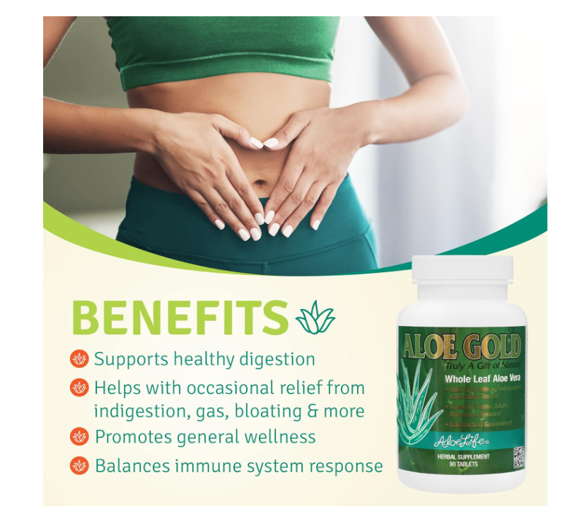Aloe Life - Aloe Gold Tablets, Immune Support & Healthy Herbal Bitters, Supports Proper Digestion, Promotes Energy & Body Wellness, Certified Organically Grown Whole Leaf Aloe Vera Leaves