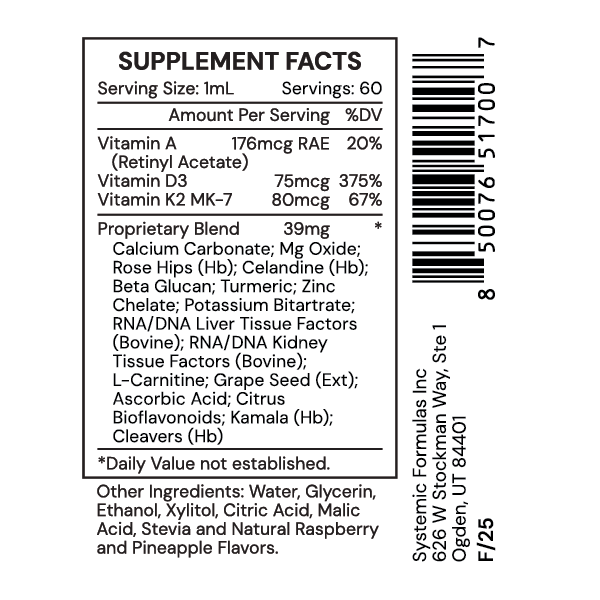 Systemic Formulas DV3 Liquid BioNutriment Vitamin D3 Plus Immune Support